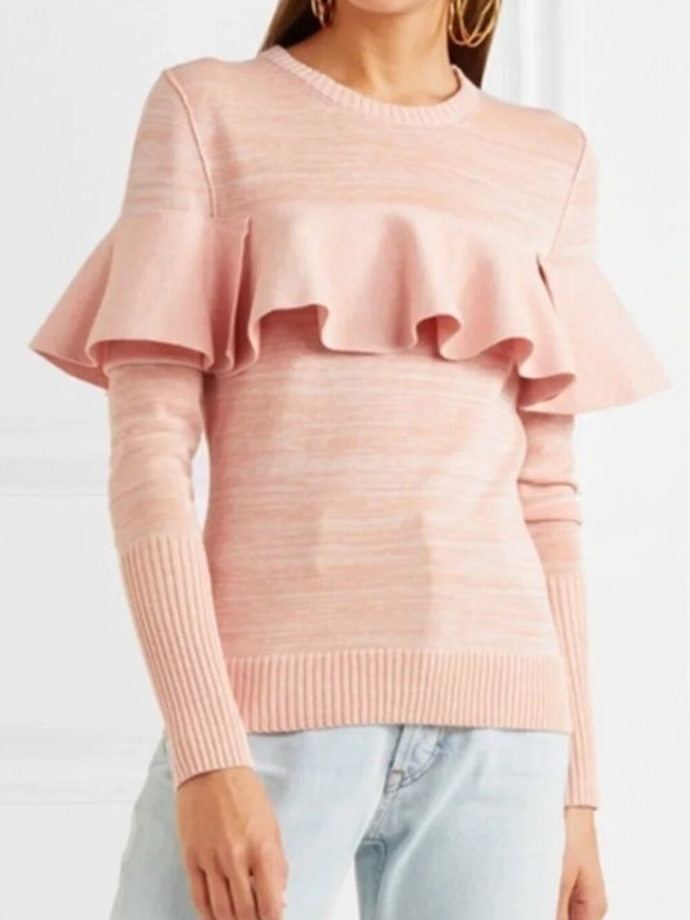 GUC, Apiece Apart Ruffled Pink Crewneck Sweater, Size Small